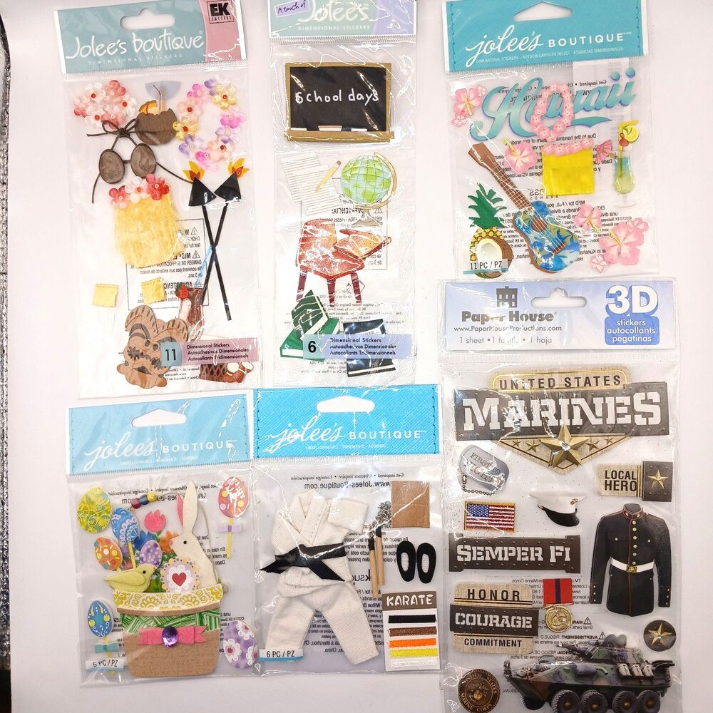 Jolee's Boutique Scrapbook 3D Stickers Karate Luau Marines Easter Basket x6